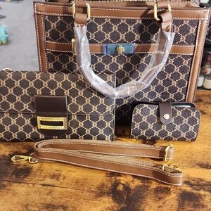 Laboonoo 3 Pcs Set Plaid PU Leather Handbag, Shoulder Bag, CrossBody Bag Fashion